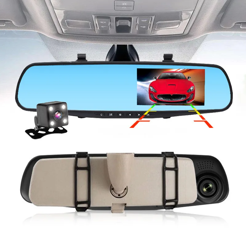 4.3 Inch 1080P Dual Lens Dash Cam Front and Rear View Mirror Car Camera DVR Car Black Box