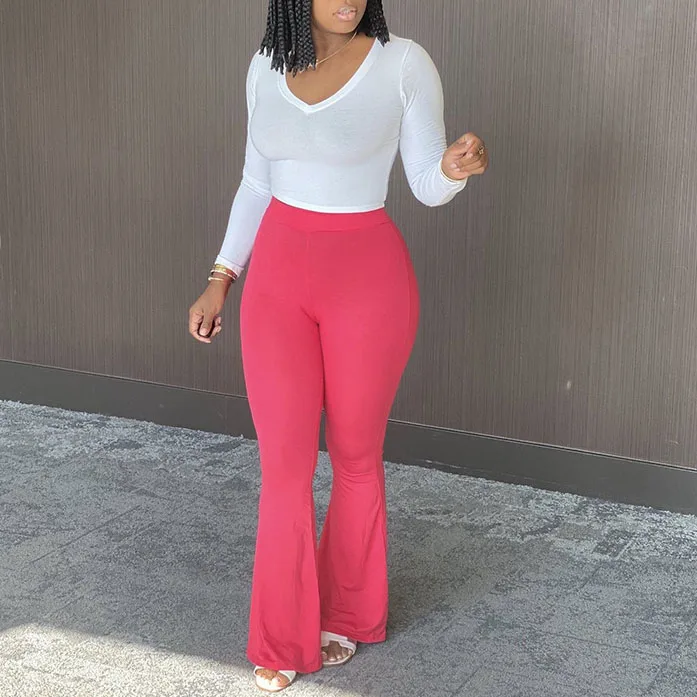 

FS2905D new arrivals Summer Fashion Women Bell Bottoms high waist Solid color pants