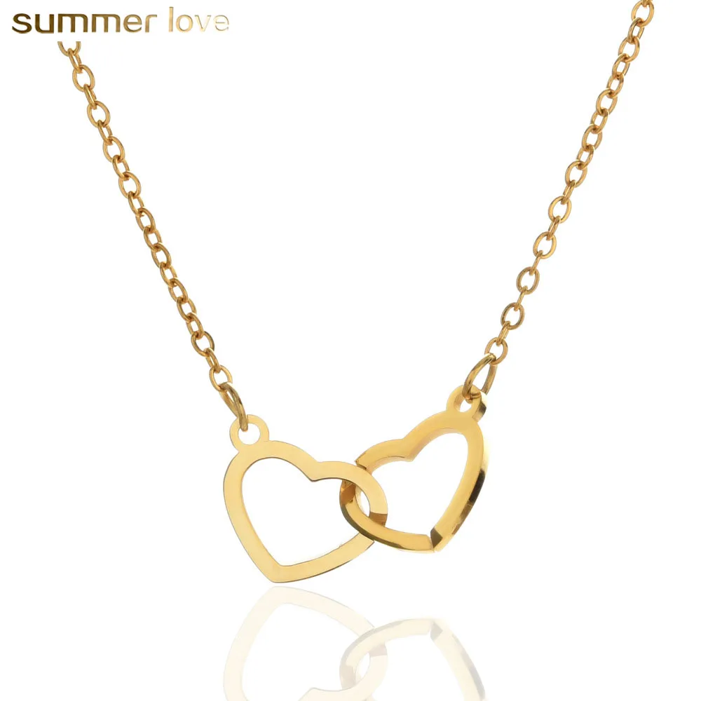 

18K Rose Gold Double Heart Pendant Stainless Steel Love Fashion Necklace 2020 for Women Valentine's Day Gift, Silver ,gold, rose gold