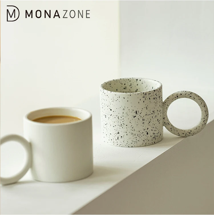 

MONAZONE INS Style Ceramic Mug Special Shape Ring Handle Large Capacity Milk Tea Cup Water Drinking Cup for Breakfast