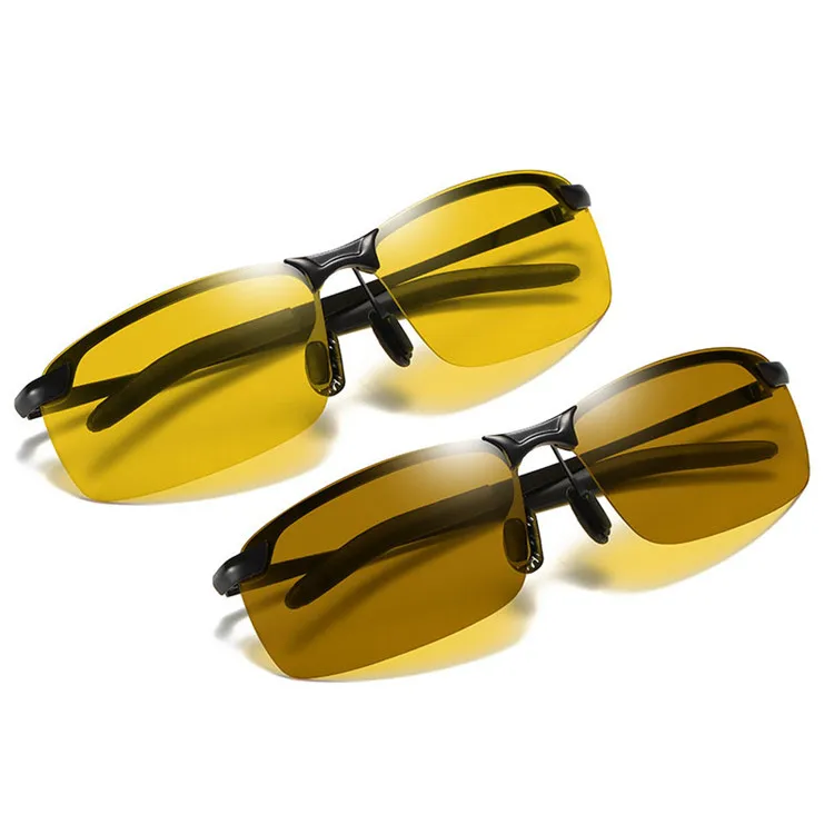 

Al-Mg Half Frame black yellow night vision glasses stylish smart mens Polarized photochromic Sunglasses cycling Driving, Black, gray, blue