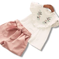 

Ins kids children's clothing girls sets summer Korean embroidery fashion flowers short-sleeved shirt shorts two-piece