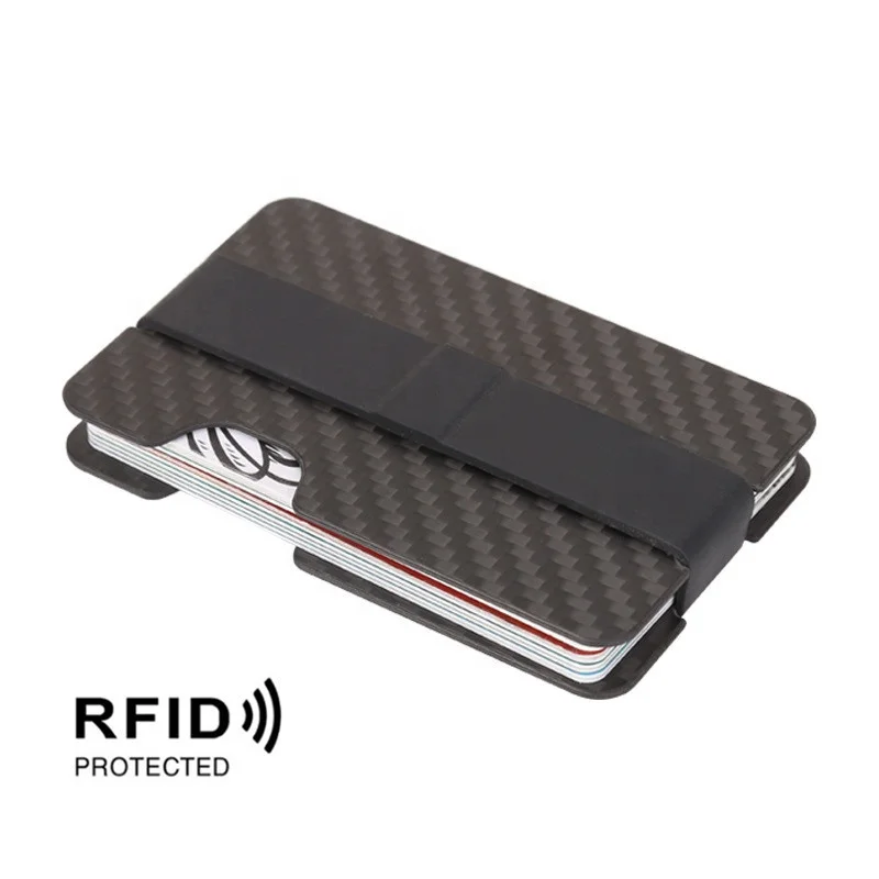 

New Compact Carbon Fiber Mini Thin Money Clip Credit Card Sleeve ID Holder RFID Anti-Thief Card Wallet Case with Elastic Band