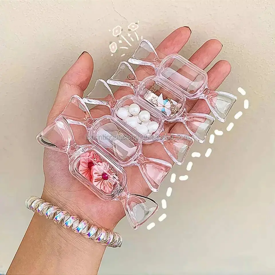 

Transparent Candy Shape Plastic Portable Mini jewelry storage box for earring and necklace
