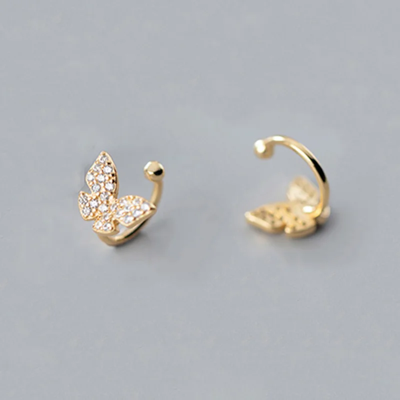 

VIVILADY 925 sterling silver fashion classical huggie geometric butterfly diamonds women clip earrings