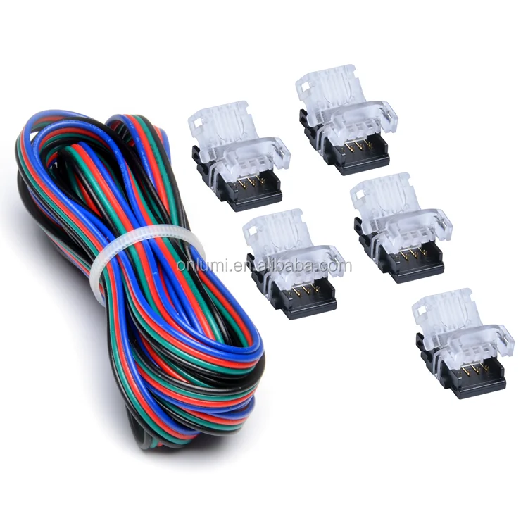 Qijie manufacturer 10 mm 4 pin RGB led strip connector low voltage for FPCB and wire connection for IP20 led strip CE ROHS