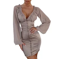 

9082332 sexy mesh see through wrap chest agaric edge solid women bodycon sheath mini dress