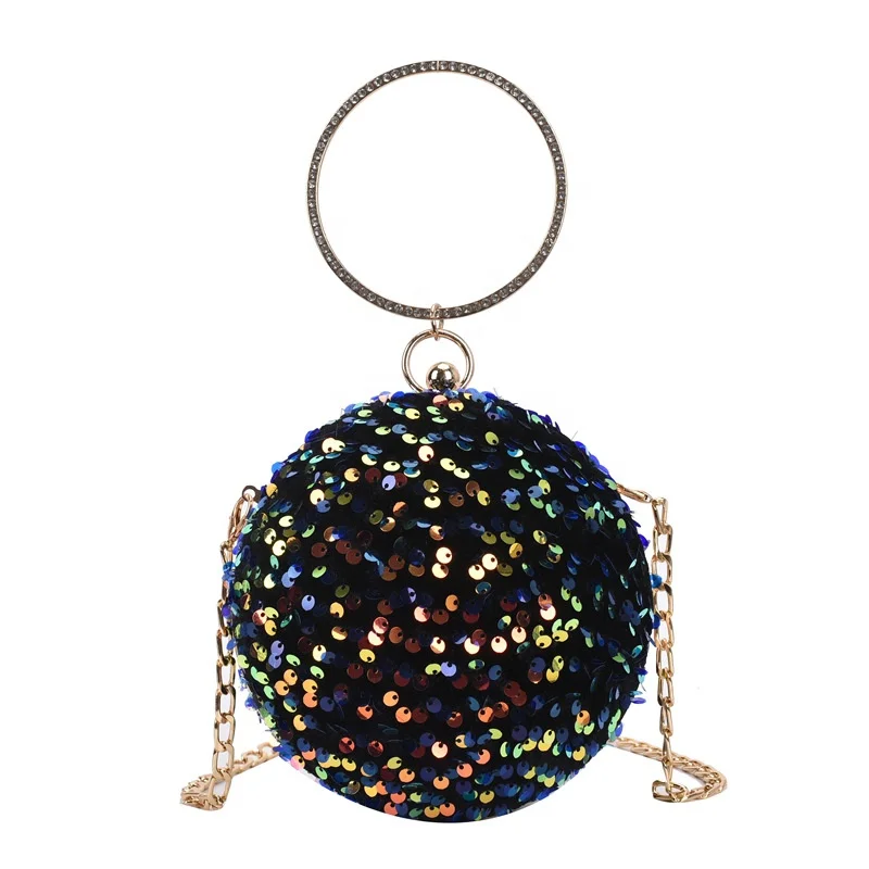 

Fashion Sequin Design Round Make up bags Cross Chain Shoulder mini Bag Women Party Clutch Ball Handbags