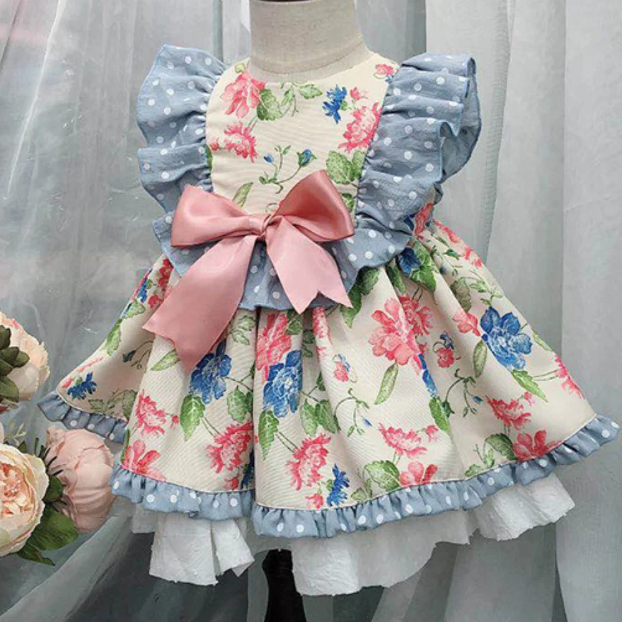 

Summer Children Clothes Girls Floral Dresses Baby Spanish Frocks Ruffle Sleeves Kids Boutique Clothing Toddler Ball Gowns