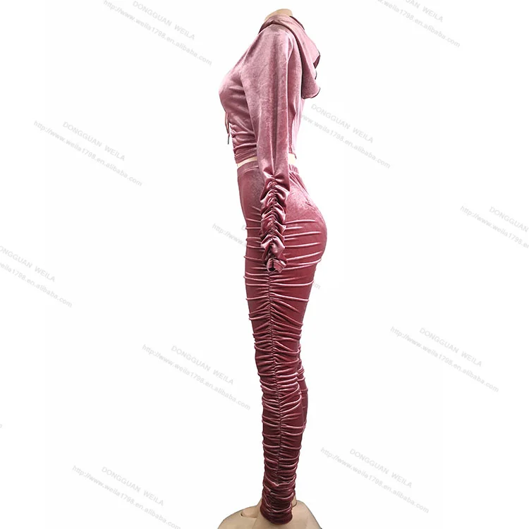 

New Arrival Women's Velvet Tracksuits Drawstring zip Hoodie Two Piece Set