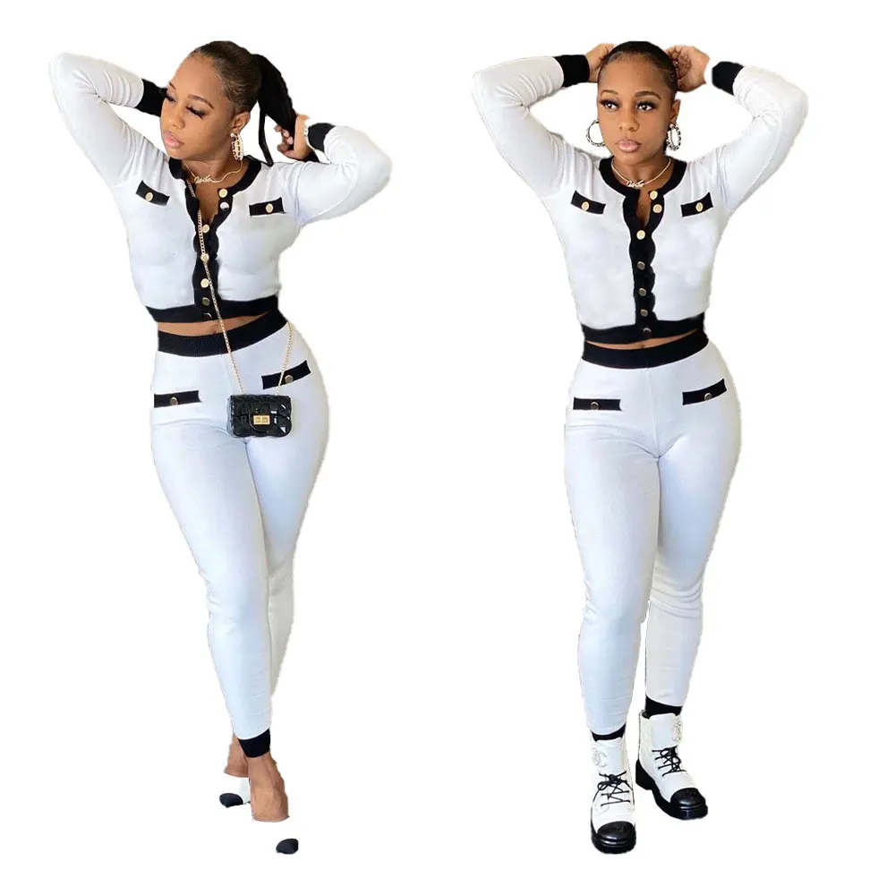 

20930-MX53 studs white sweet wind two piece jumpsuits women 2020 sehe fashion