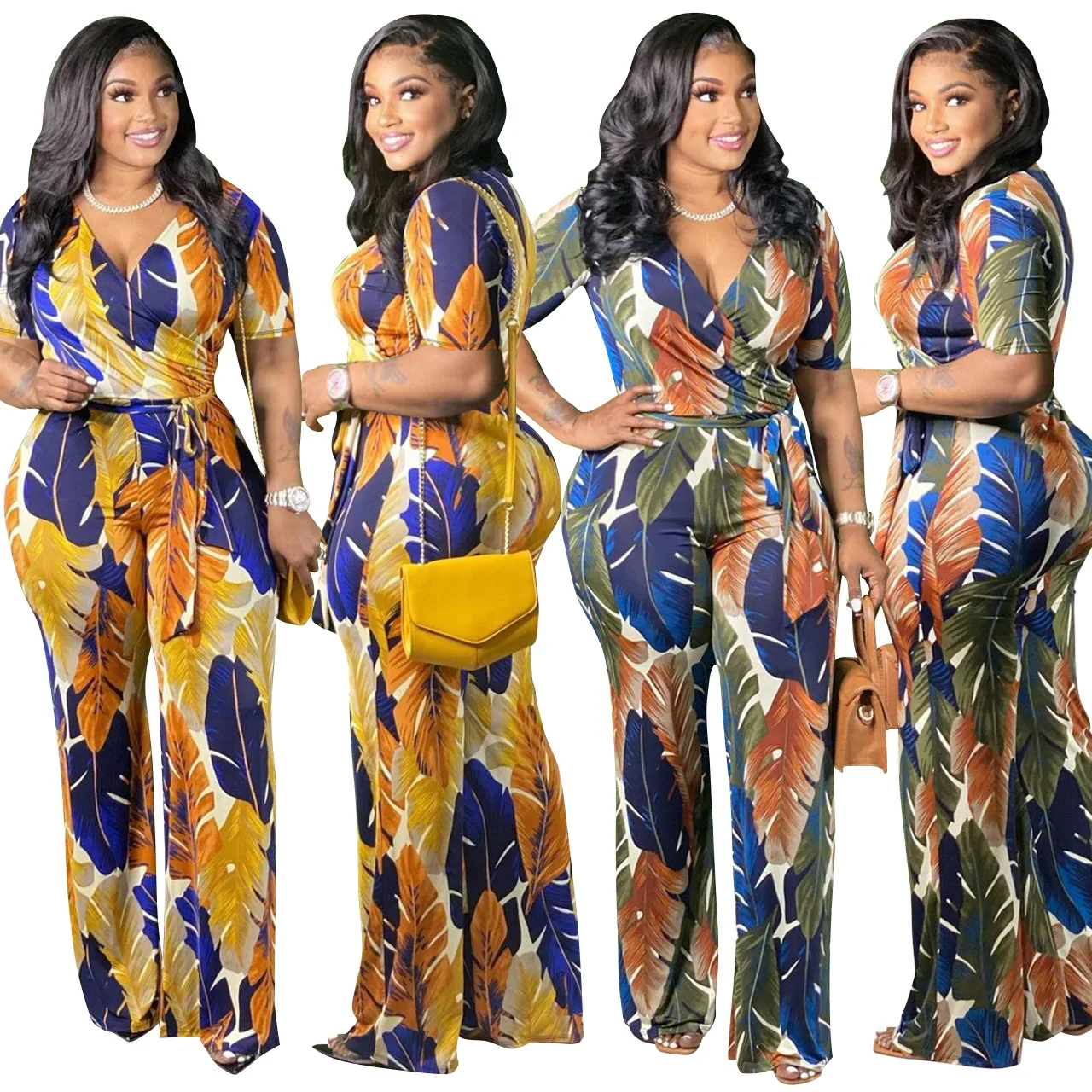 

2021 Summer Print Plus Size Women Clothing One Piece Jumpsuit For Lady plus size jumpsuit, Picture