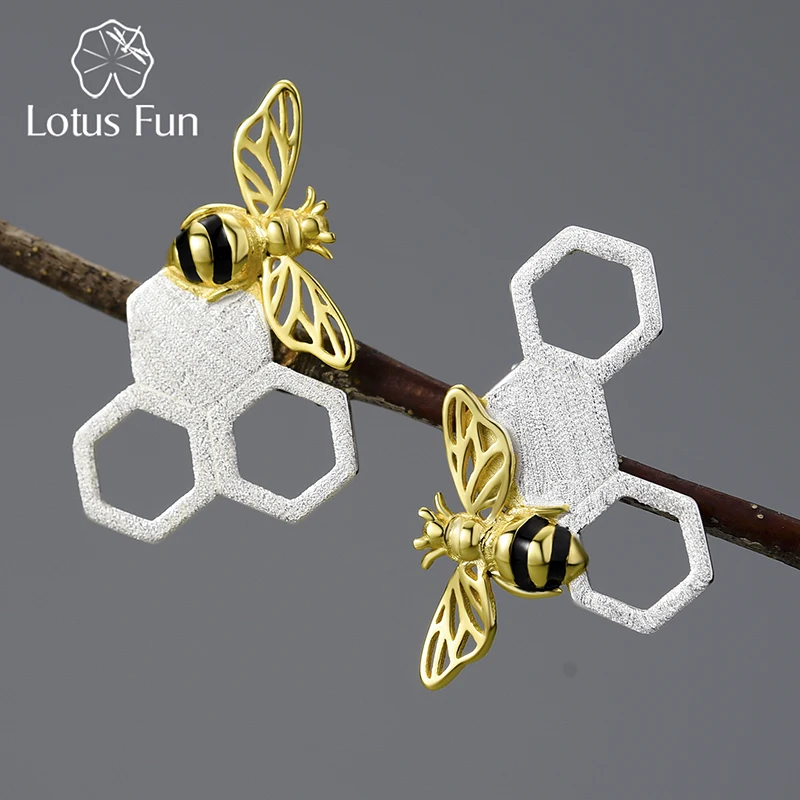

Lotus Fun 18K Gold Plated New bee comb earrings Real 925 sterling silver Fine Jewelry