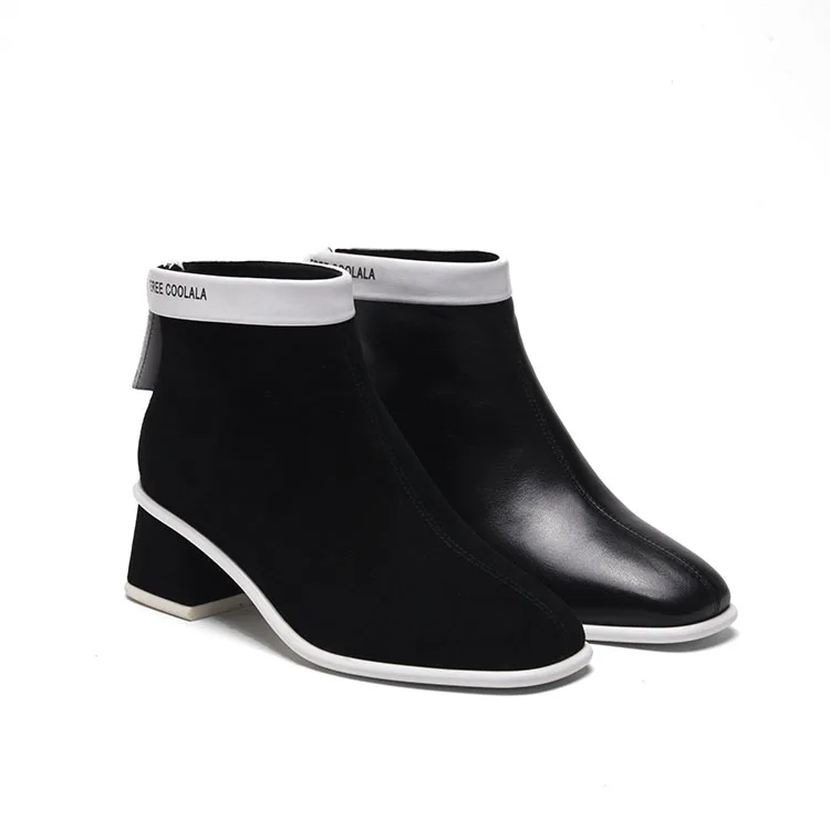 

Hot Selling Xinzi Rain Daily Wear 2020 Winter New Design Ankle Boots Women for Winter With Low Heel, Black+white