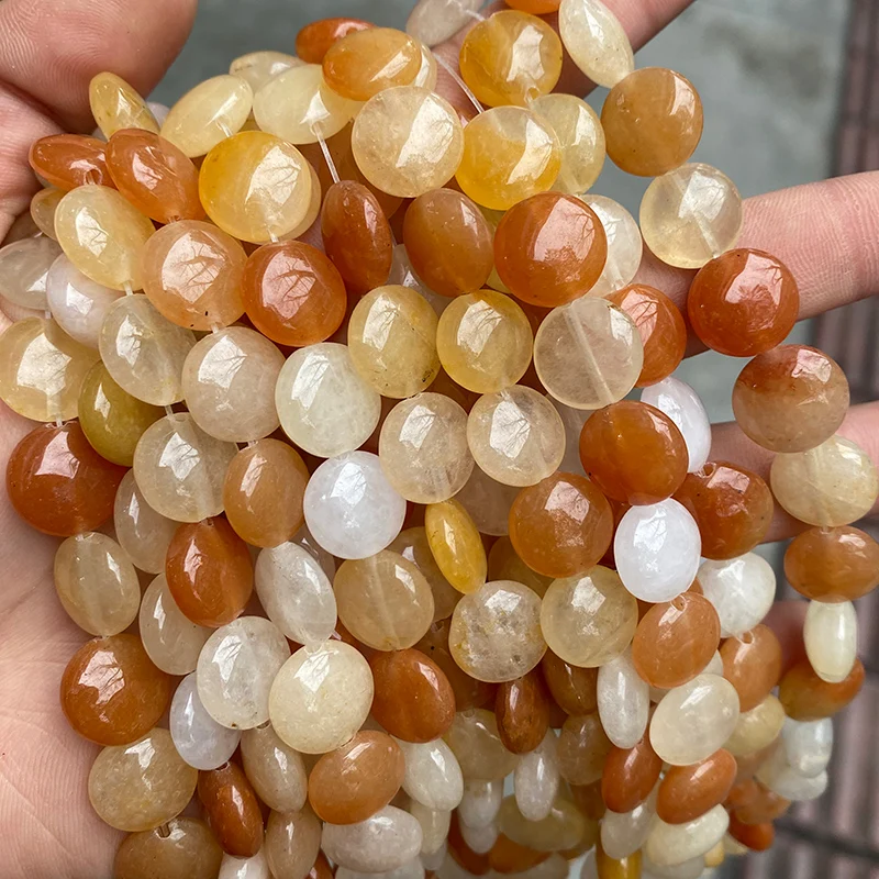 

Wholesale 10mm Natural Stone Beads Flat Yellow Topaz Round Loose Beads For Jewelry Making DIY Bracelet Necklace 15.5'' Strand