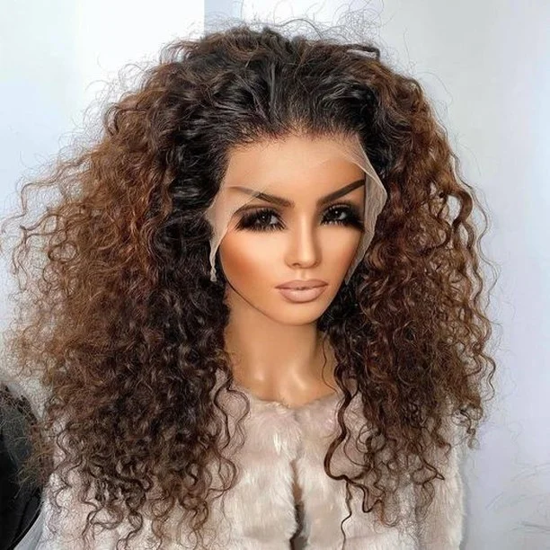 

human hair ombre color curly wigs with baby hair transparent lace front wig 13*6 &13*4 for black women