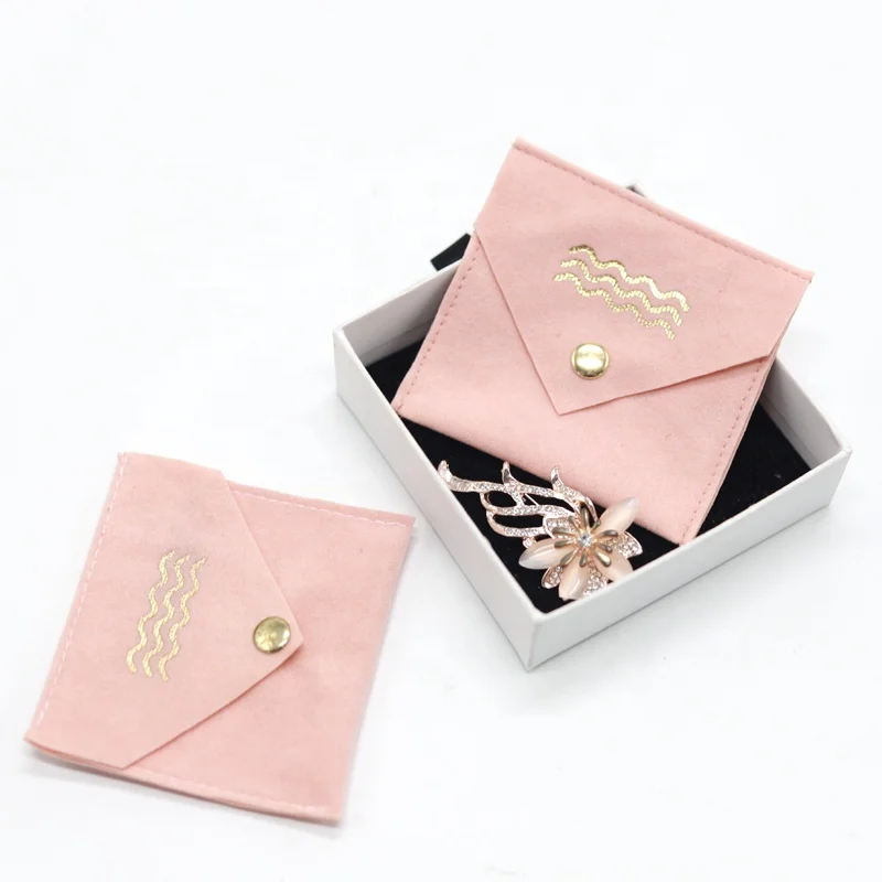 

New Hot Stamping Velvet Packaging Jewelry Bag Small Pink Envelope Suede Jewelry Bag, Brown, gray, off white, black, pink, green, white , red, blue, etc