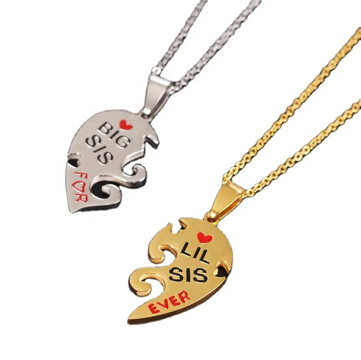 

creative stainless steel broken heart sister friendship pendant necklace