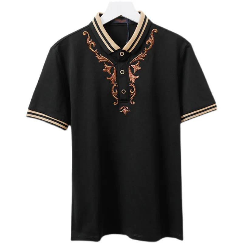 

2021 Court Pattern Embroidery Polo Shirt Men Cloting Black Short Sleeve Summer Straight Solid Polos Male Camiseta Fashion Hombre