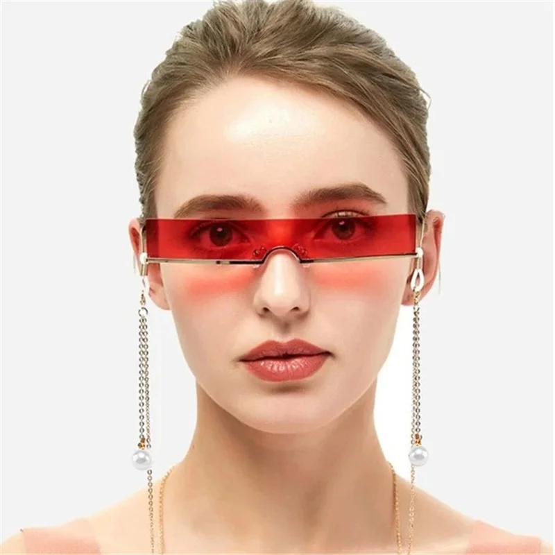 

Latest Design Women 2021 Fashion Stylish rimless one piece sunglasses Gold metal sunglasses rectangle sunglasses Glasses Shades