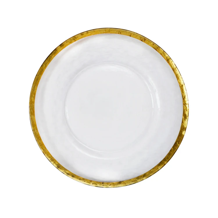 

Paint Gold Line Design Transparent Glass Charger Plate Decorative Wedding Dinner Plates Round Tableware Dish, Gold/silver