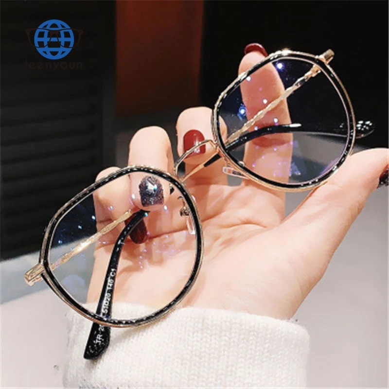 

Teenyoun Blue Light Blocking Glasses Women Men Fashion Round Myopia Eyeglasses Oversized Frames Metal Optical Eyewear