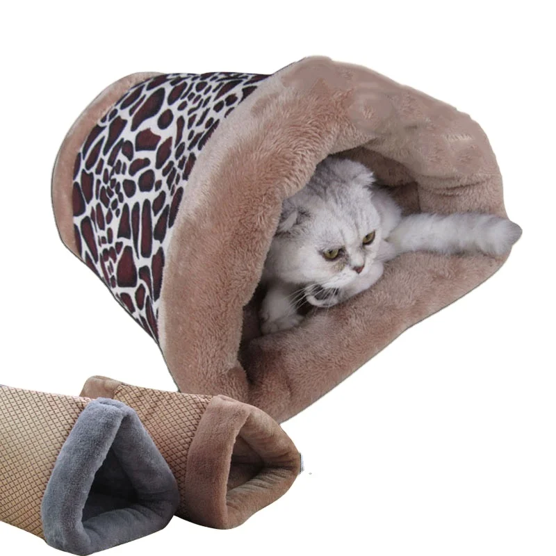 

Cat Dog House Bed Cat Dog House Cute Kennel Nest Fleece Tent Dog Cat Mats For Sofa plush bed pet dual purpose pet bed, Gray lattice/brown lattice/gray leopard/brown leopard