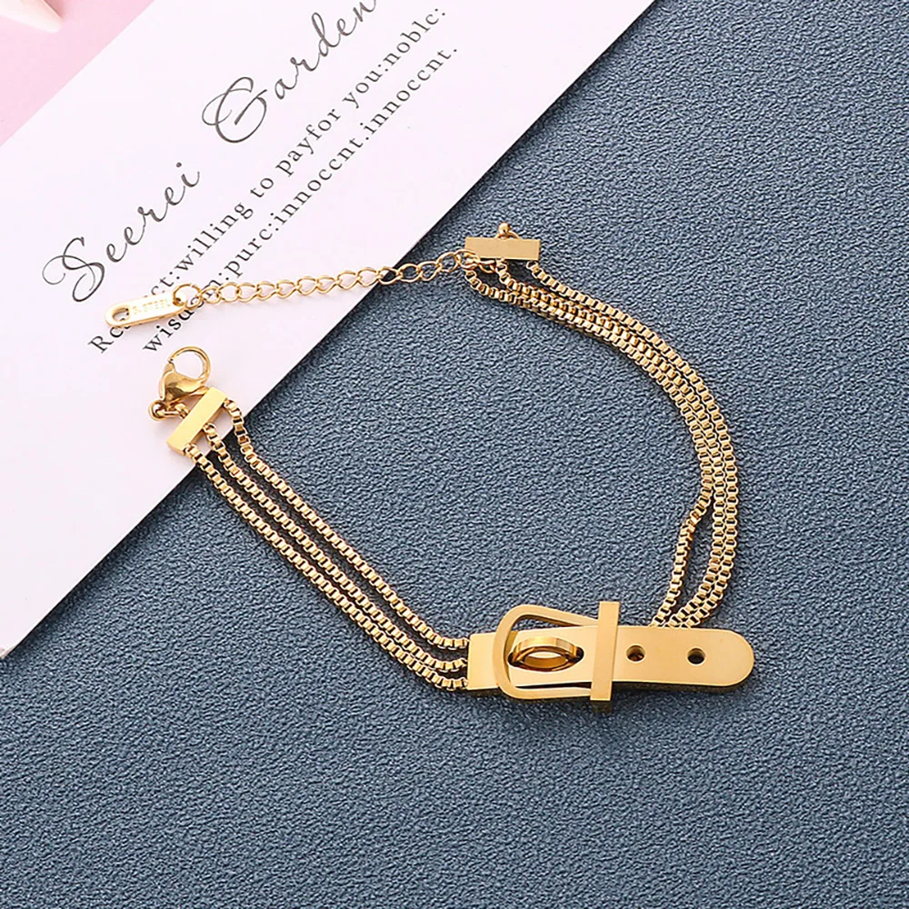 

Rose gold plated ladies belt buckle chain bracelets 2020 stainless steel accessory fashion bracelets, Gold/rose gold