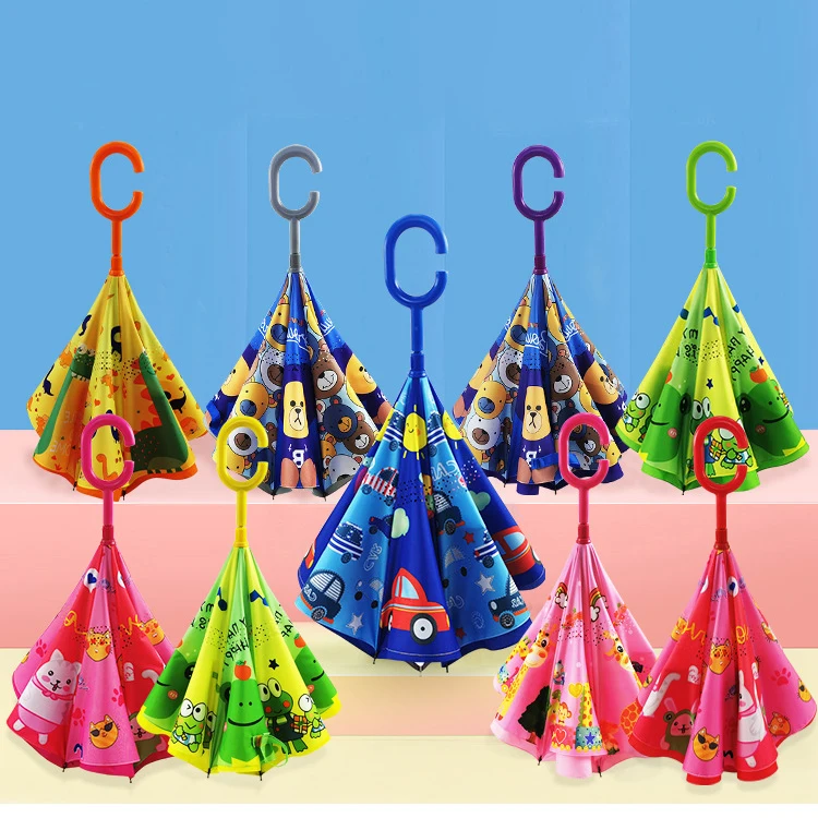 

Good quality cheap windproof portable 8 folding double layer manual open kids reverse umbrella