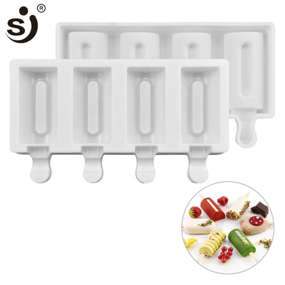 

SJ 4 cavity silicone Ice cream mold popsicle Molds with sticks for 3D ice moulds for children DIY party, As you request