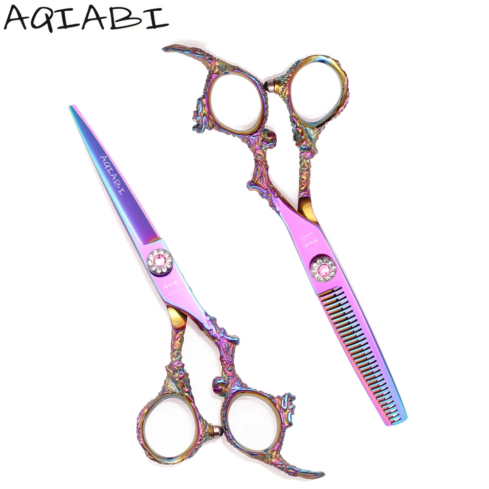 

High Quality Hairdressing Scissors 5.5'' 6" AQIABI JP Steel Hair Scissors Hair Cutting Scissors Thinning Shears Colorful A9005