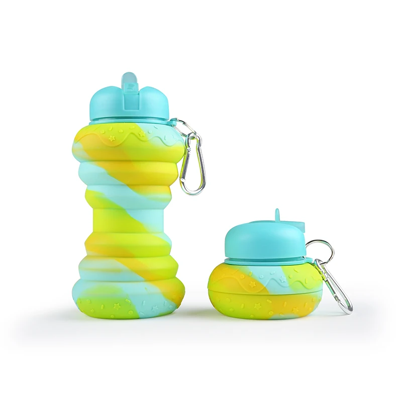 

High Quality Bpa Free Donut Reusable Collapsible Water Bottle for Kids, Green/pink/red