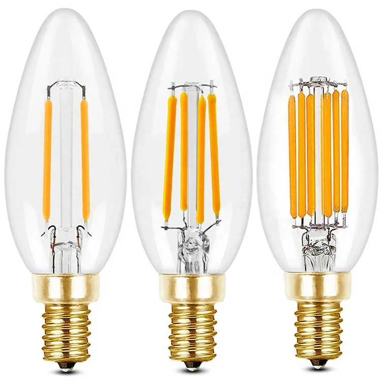 UL Listed 2W 4W 6W Dimmable LED Filament Candle Bulb 2700K 3000K Warm White E14 B15 B22 LED Candle Light Bulb 90+ CRI