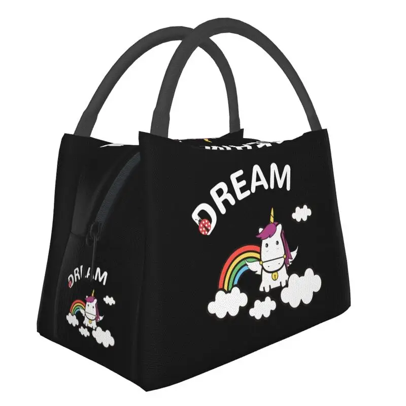 

Custom Sublimation Print Unicorn Waterproof Wholesale Reusable Black Large Insulated Lunch Box Cooler Bags For School Kids