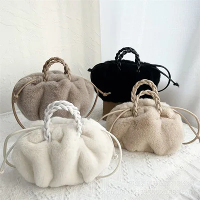 

Latest Trendy Luxury Handle Plush Women Hand Bag Shoulder Sling Tote Bags Fur Purses And Handbags