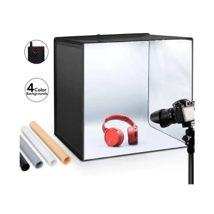 Premium Portable Shooting Tent 23.6in/60cm Led Box Photography Light Cube Tent for Products Jewelry Large Size with Backdrops