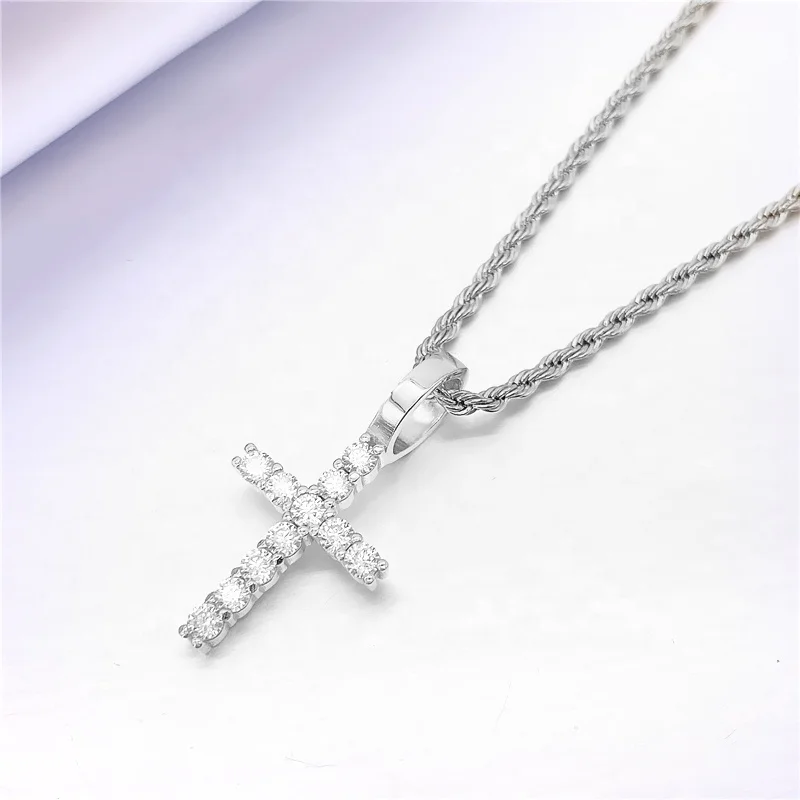 

2021 Iced Out Moissanite Charm Jewelry Sterling Silver VVS Moissanite Cross Man pendants For Necklace