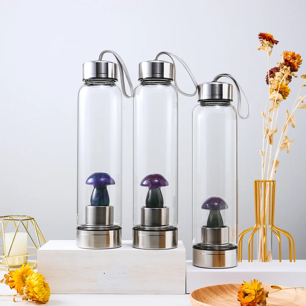 

wholesale gemstone carving crafts crystal mushrooms healing crystal water bottle, Purple