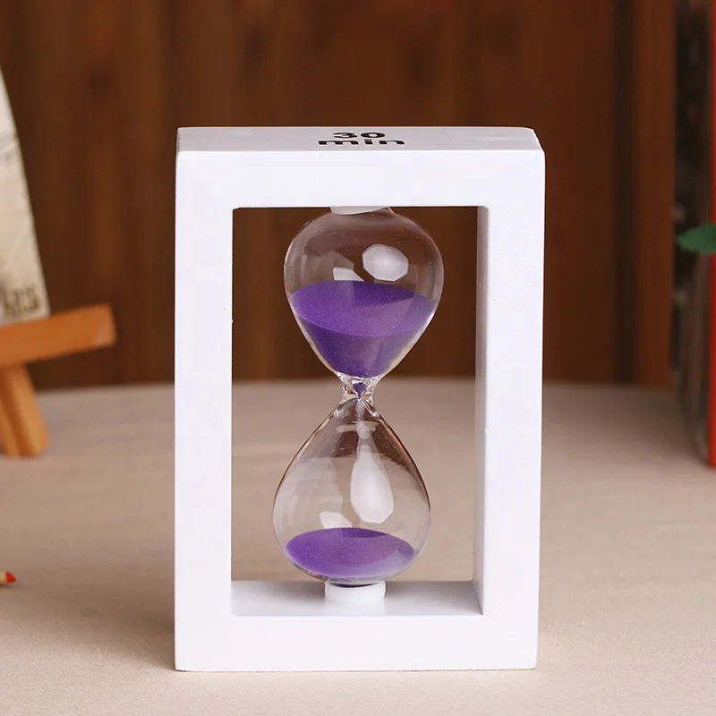 

Black White Color Wooden Frame Flat Glass 30 Minutes Sand Timer Refillable Hourglass