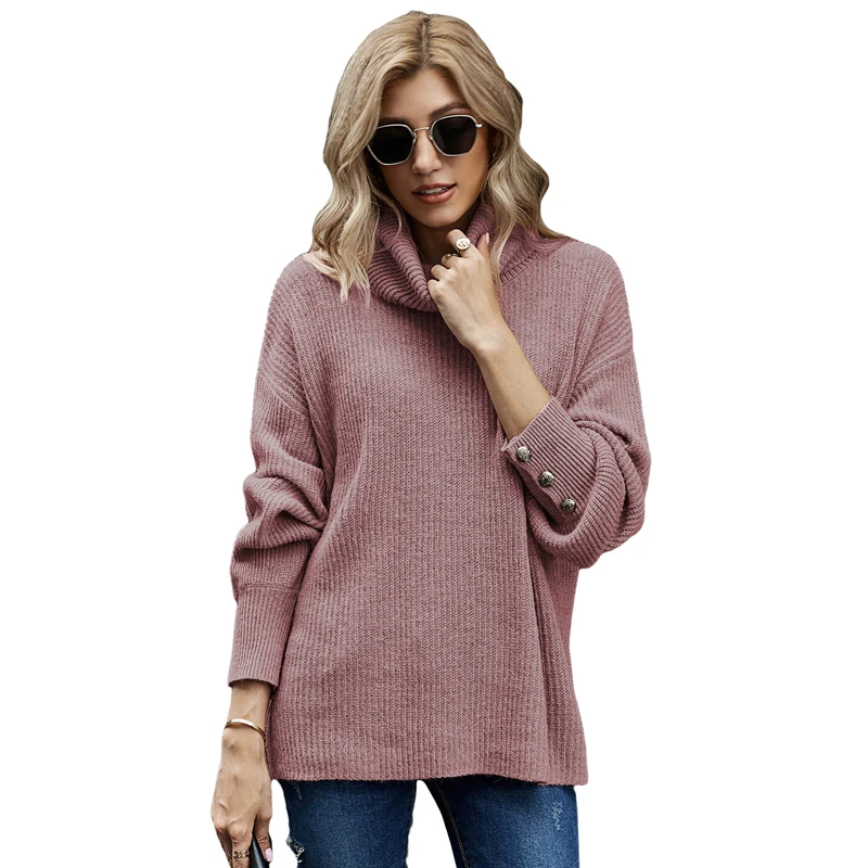 

2020 new solid color stand collar sweater large thick top women's winter clothing