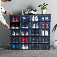 

Thickened Black Transparent Basketball Shoe Box Plastic Foldable Stackable Shoe Container Clear Closet Shelf Shoe Organizer