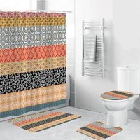 

Polyester fabric fashionable bohemian striped waterproof farmhouse bathroom shower curtain with rings