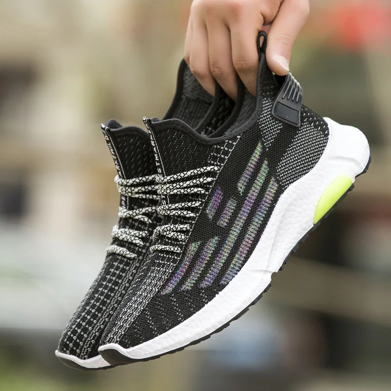 

Comfortable running sole shoes light weight black knit running shoes, 2 colors
