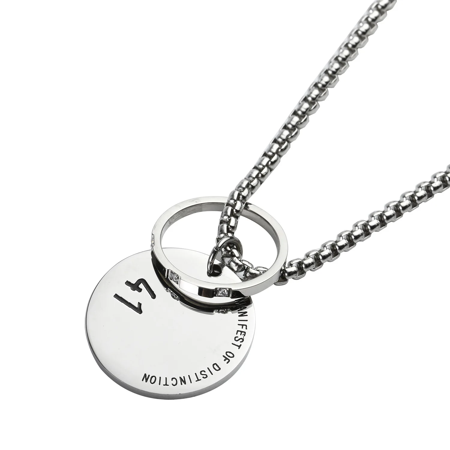 

Stainles steel inlaid zircon ring with 1314 round charm necklace men necklaces for women jewelry, Silver