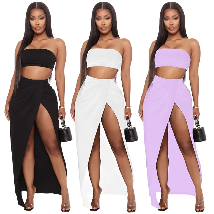 

Sleeveless Backless Crop Top Split Skirt Pink 2 Piece Set Women Outfits 2 Piece Party Two Piece Set Women Clothing Summer