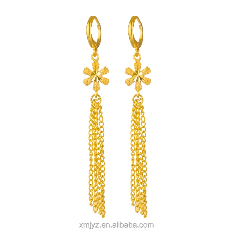 

Wholesale Brass Female Sun Flower Tassel Earrings 18K Gold Plated Net Celebrity Earrings New Accessories