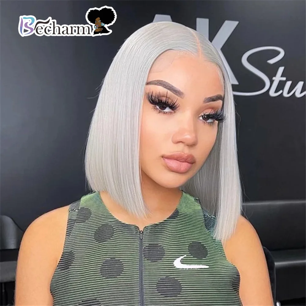 

JF High Quality Peruvian Bob Wigs Lace Front,Lace Front Grey Color Bob Wig For Black Women,Bob Wig Pre-Plucked Virgin Human Hair