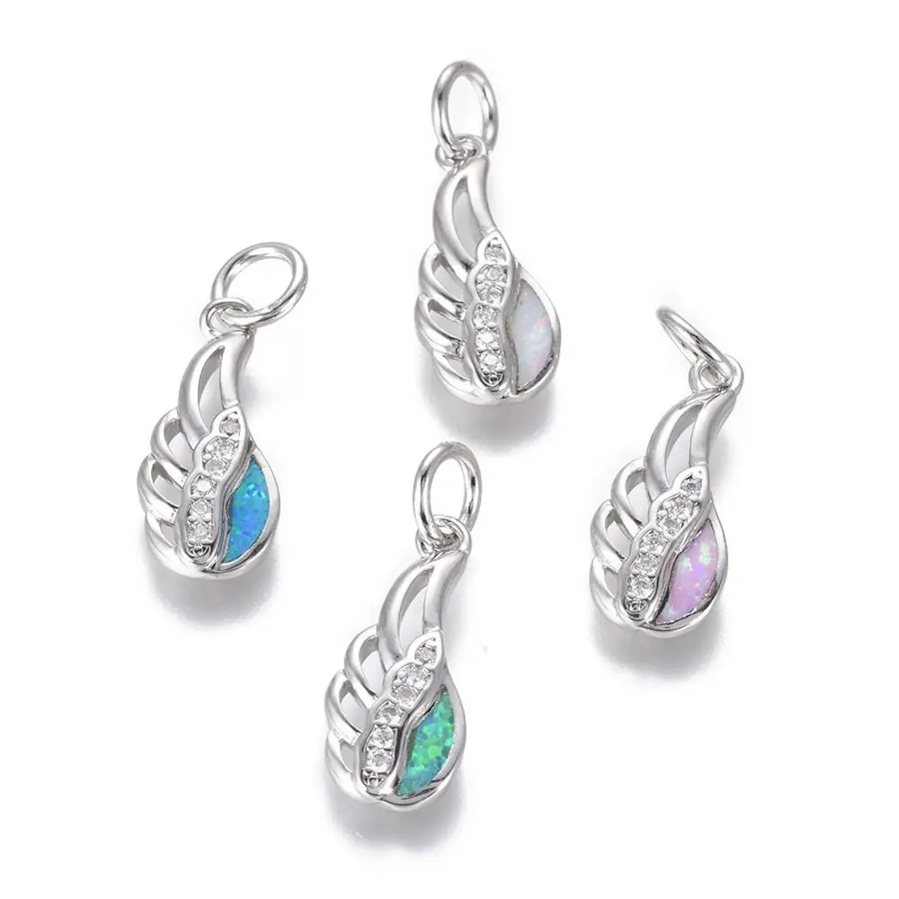 

Pandahall Platinum Mixed Color Synthetic Opal Wing Brass Cubic Zircon Pendants