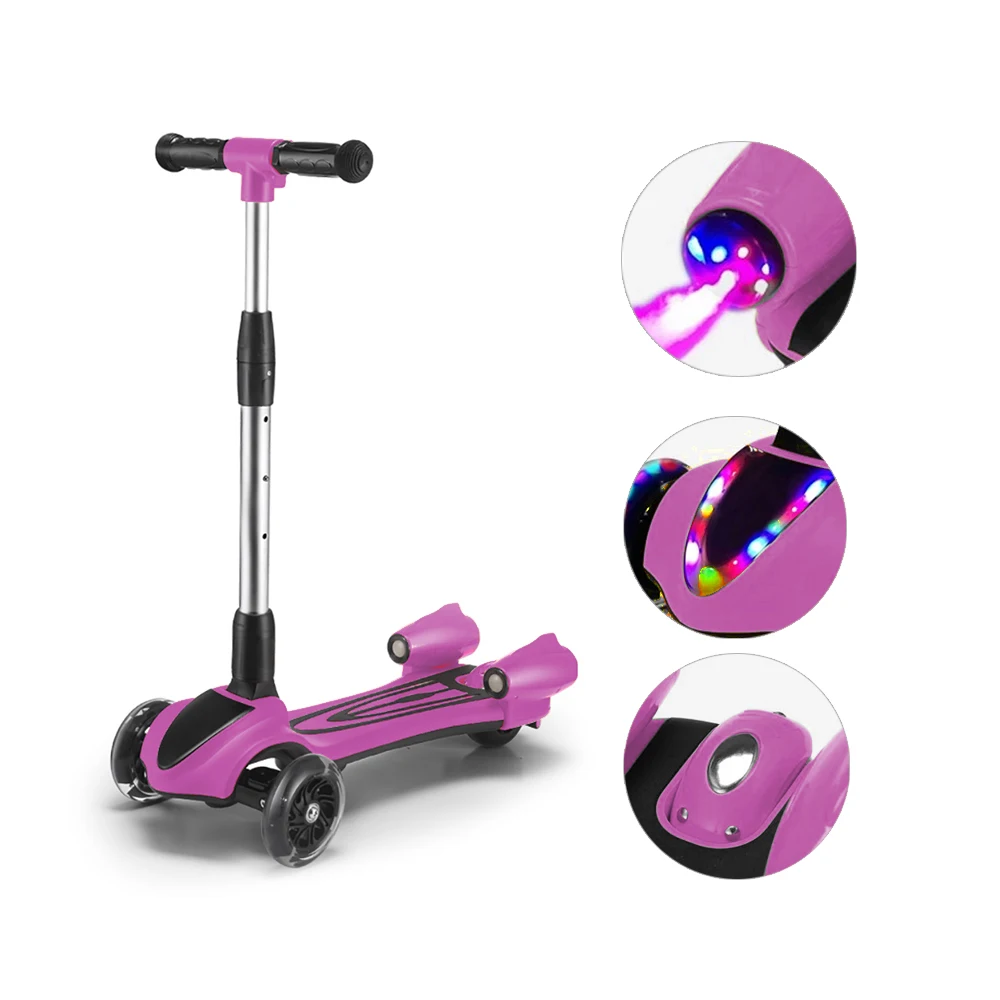 

China Factory Sale 3 Wheel Folding Adjustable Kick Spray Kids Scooters With Led Lights