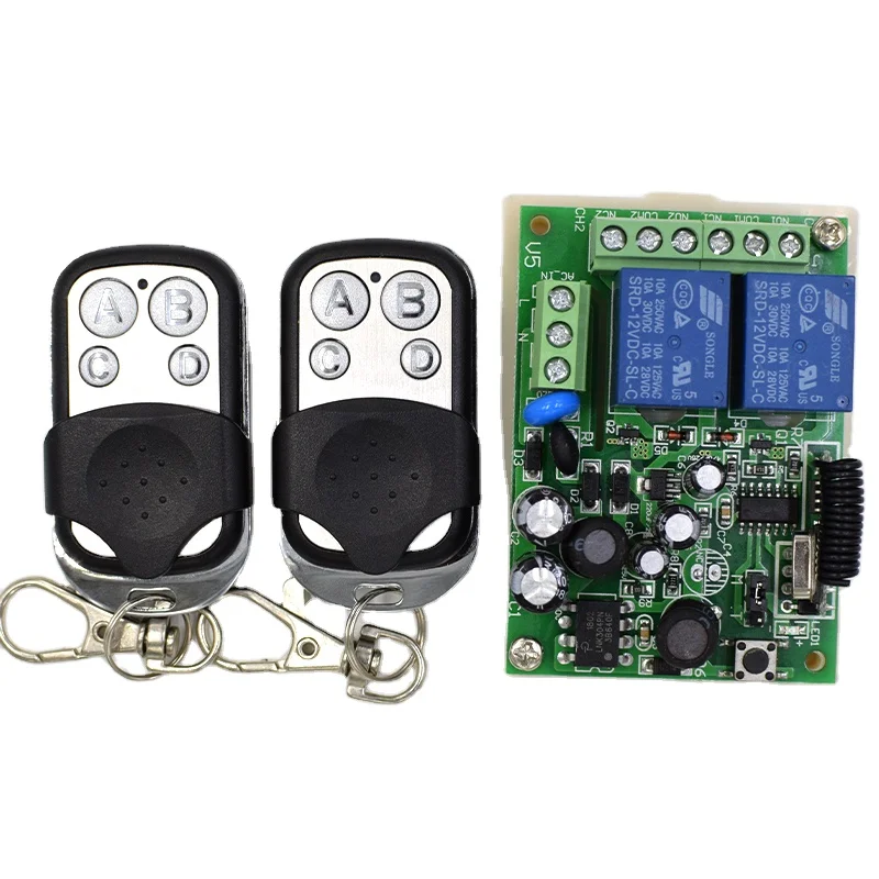 

433MHz Wireless RF 2-Channel Remote Control Switch AC 110V 220V Relay Receiver 433 MHz receiver Transmitter Module Key Fob, White